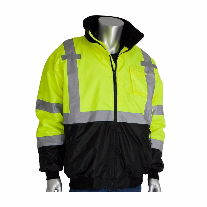 Ansi Class 3 Safety Green Bomber Jacket With Black Bottom