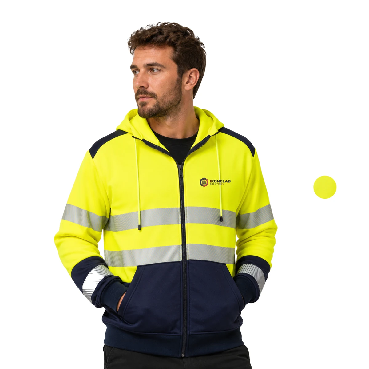 Class 3 Color Block Safety Zipper Hoodie With Segmented Tape And Kangaroo Pocket 1