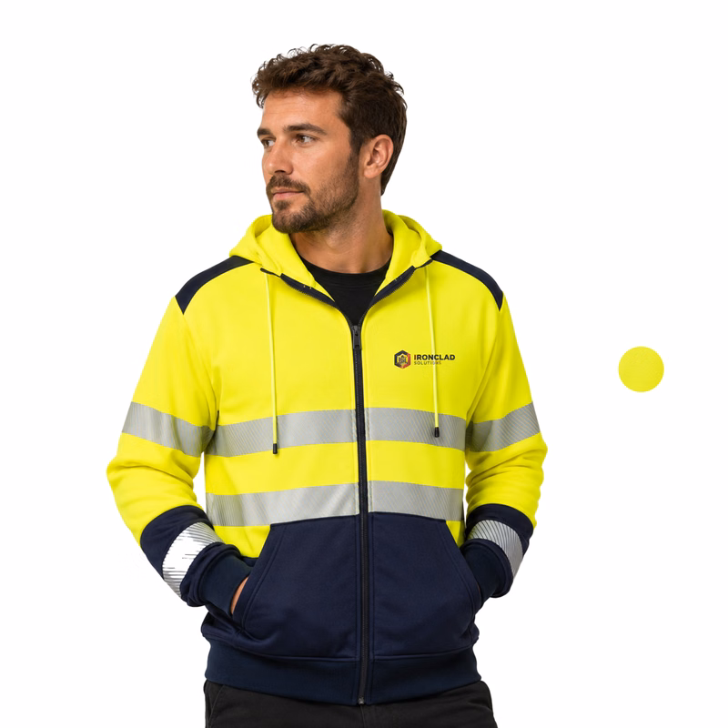 Class 3 Color Block Safety Zipper Hoodie With Segmented Tape And Kangaroo Pocket