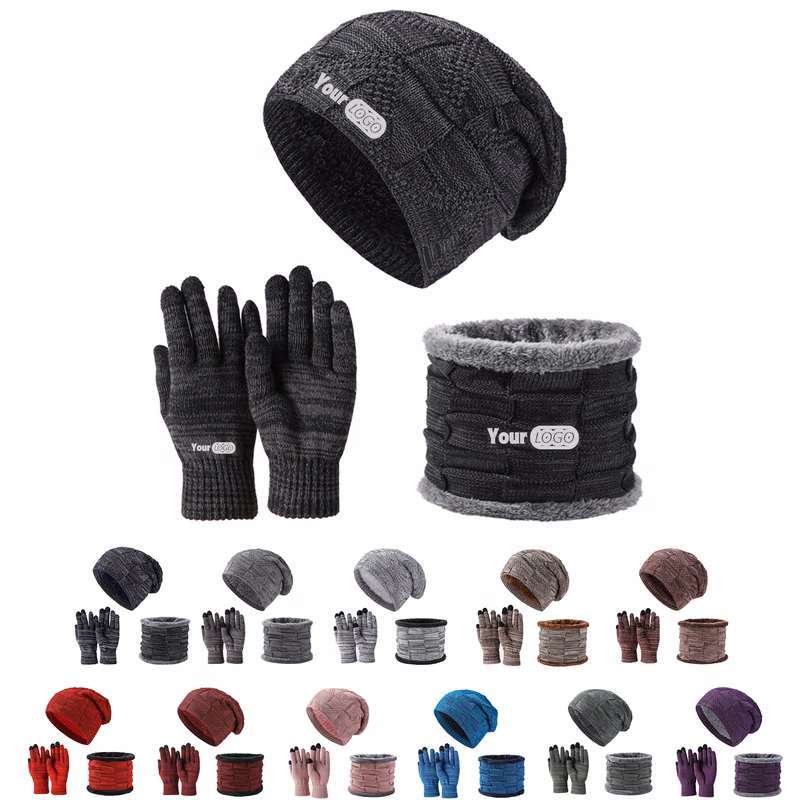 Winter Beanie Hat Scarf and Touch Screen Gloves Set