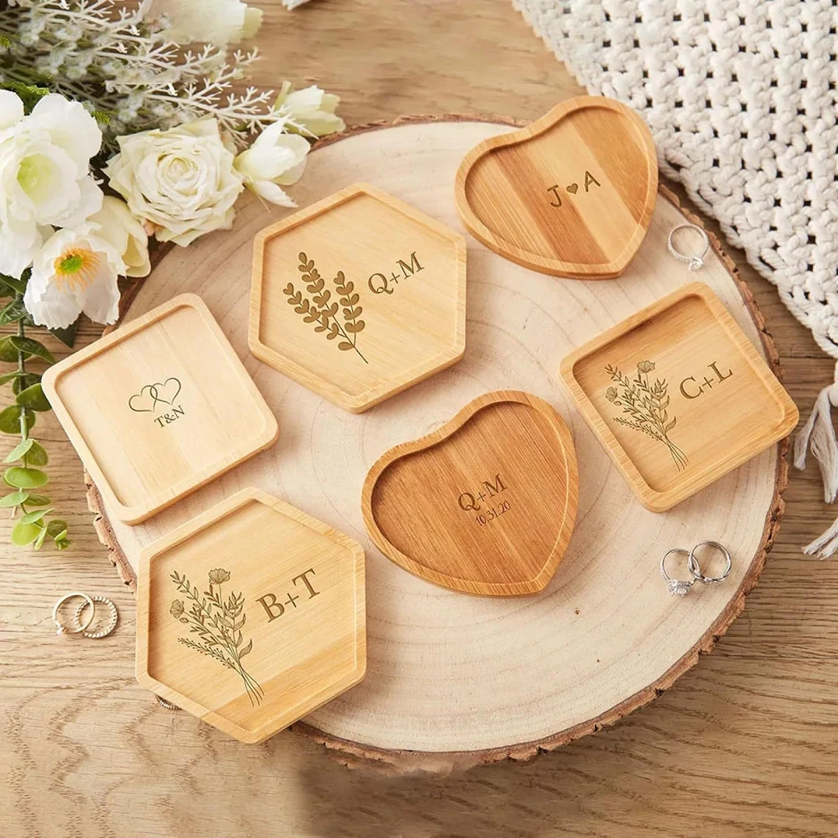 Solid Wood Jewelry Display Tray/Decorative Trinket Dish/ Dessert Snack Dish/Beverages Tray 1