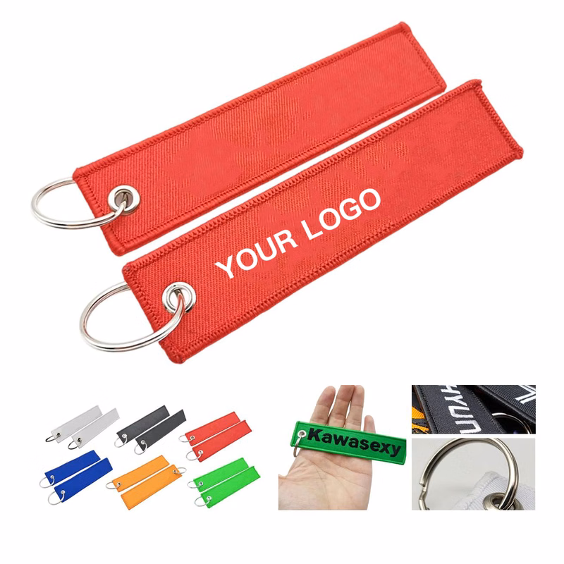 Woven Fabric Keychain Tag with Steel Ring