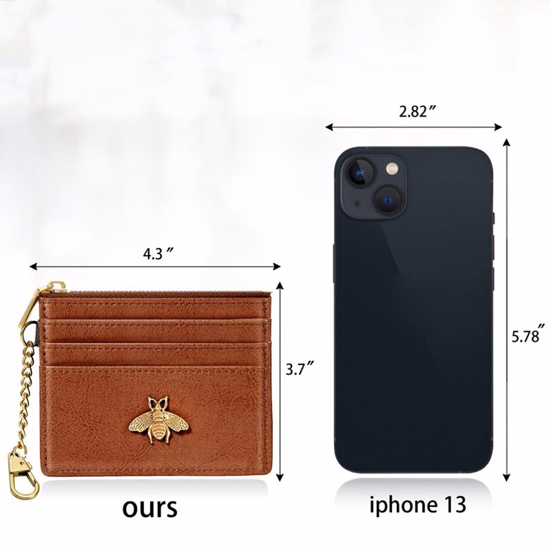 RFID Leather Coin Purse with ID Window and Bee Design