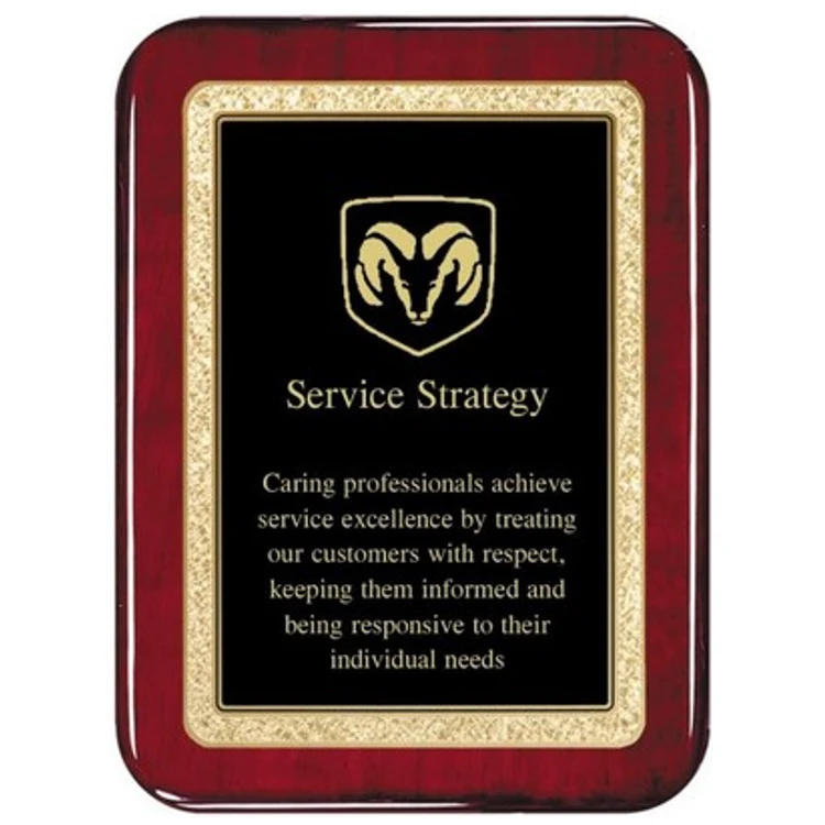Rosewood Radius Plaque Solid Brass Engraving Plate 7" x 9" Award 1