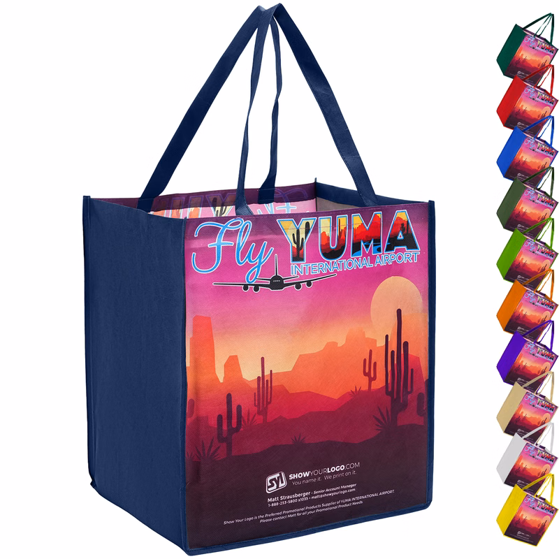 Sublimated PET Non-Woven Grocery Tote Bag w/ Gusset - 2 Sided (13" x 15" x 10")