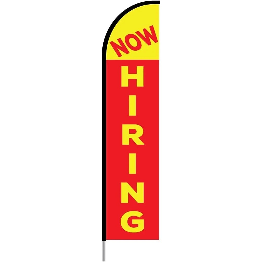 Now Hiring Sign Banner Swooper Feather Flag Pole Kit Outdoor Advertising Display, 15ft - YELLOW& RED 1