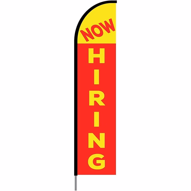 Now Hiring Sign Banner Swooper Feather Flag Pole Kit Outdoor Advertising Display, 15ft - YELLOW& RED