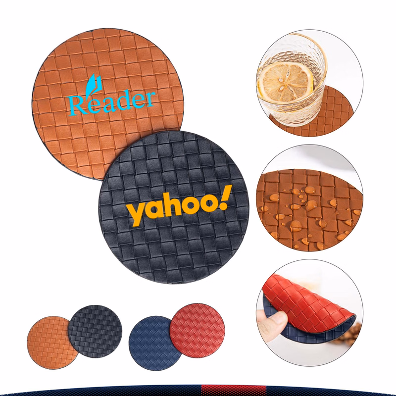 Round Braiding PU Leather Coaster
