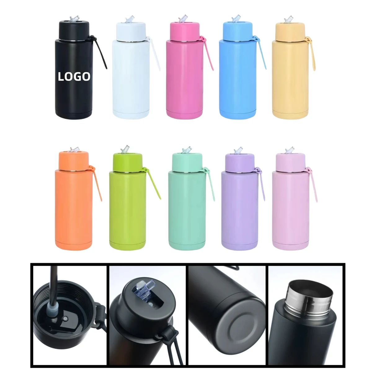 34oz Stainless Steel Silicone Handle Straw Thermos Cup 1