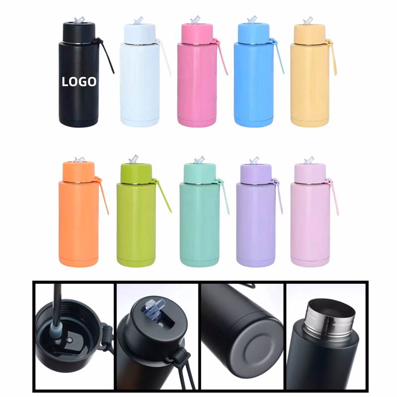 34oz Stainless Steel Silicone Handle Straw Thermos Cup