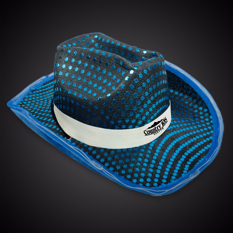 TEAL SEQUIN LED COWBOY HAT(White Imprinted Band)