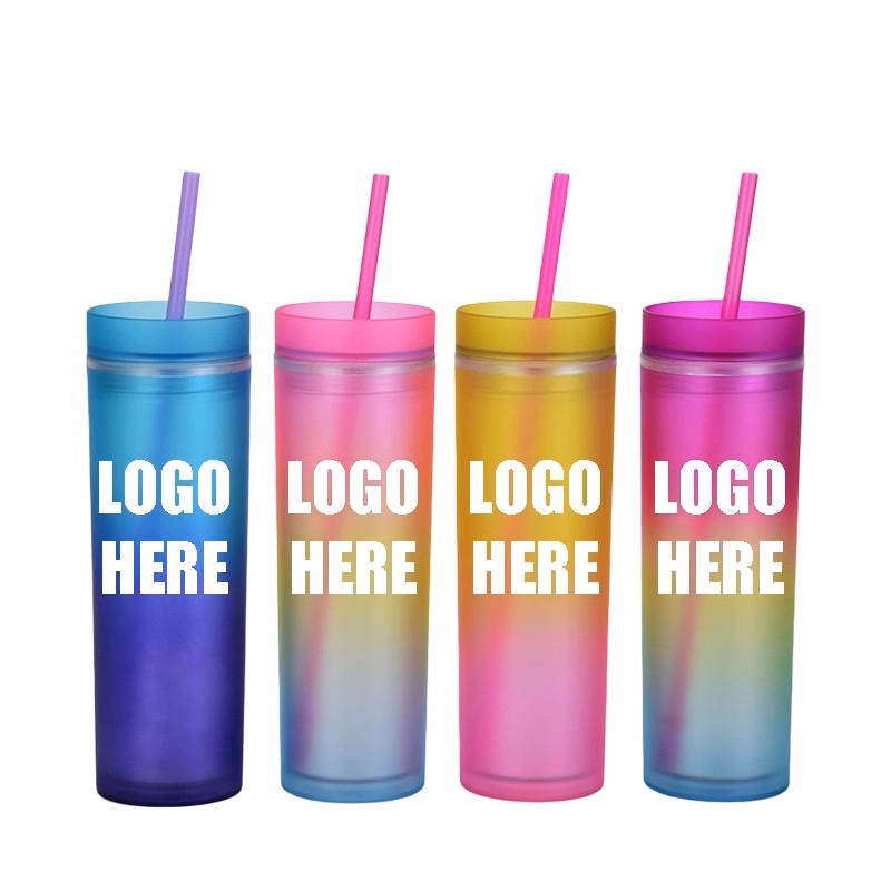 Custom Rainbow Color AS Plastic Material  Straw Tumbler