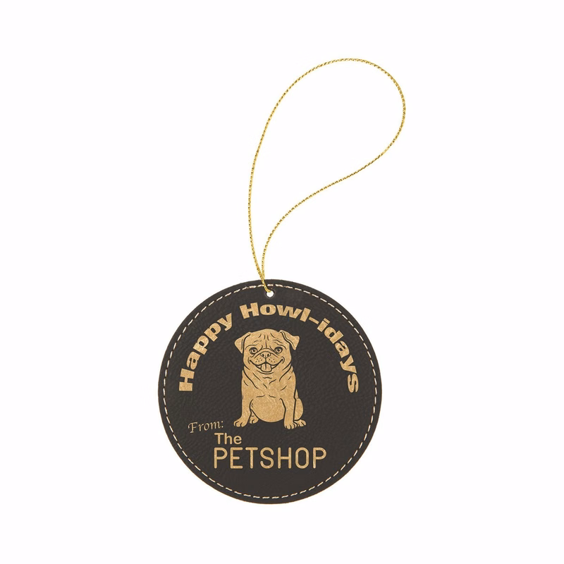 Black/Gold Leatherette Round Ornament