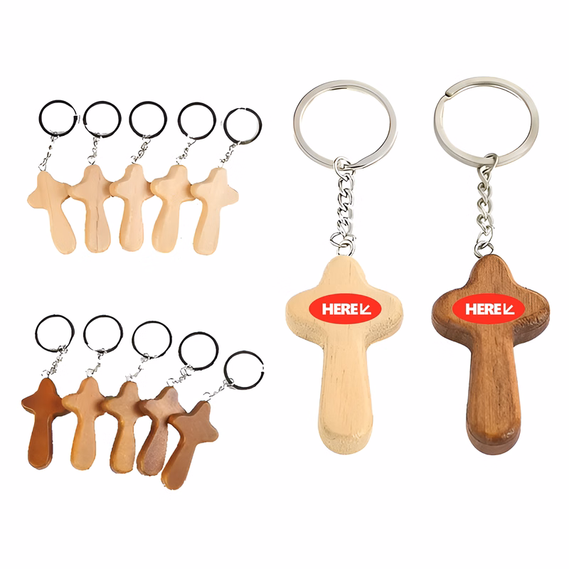 Multipurpose Durable Wooden Crafts Baptism Cross Key Chains