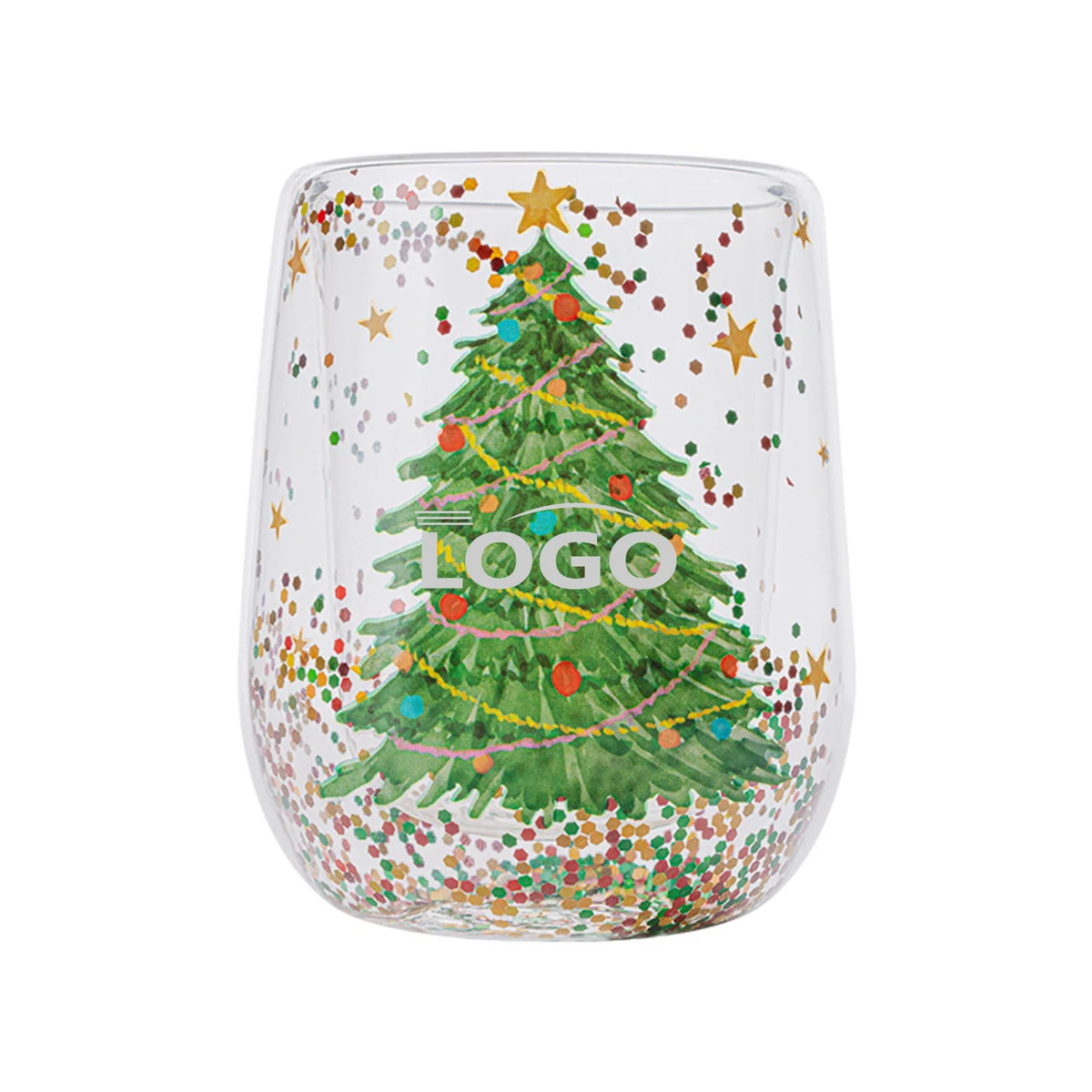 Double-Walled Glitter Christmas Glass Cup 1