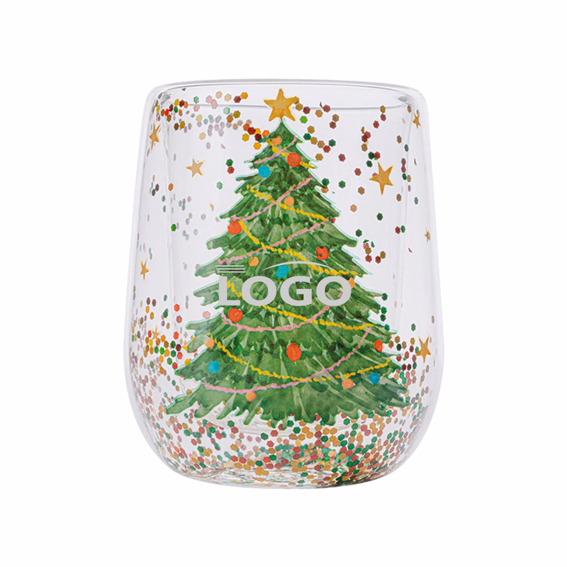Double-Walled Glitter Christmas Glass Cup