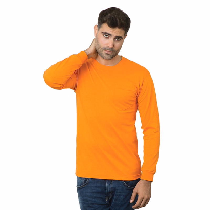 Non-ANSI USA-Made Poly-Cotton Safety Long Sleeve T-Shirt with Pocket
