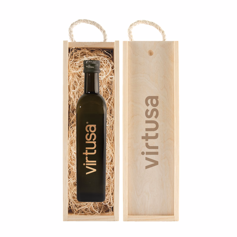 Laser-Engraved Wood Box w/Custom Etched Olive Oil w/1 Color Fill