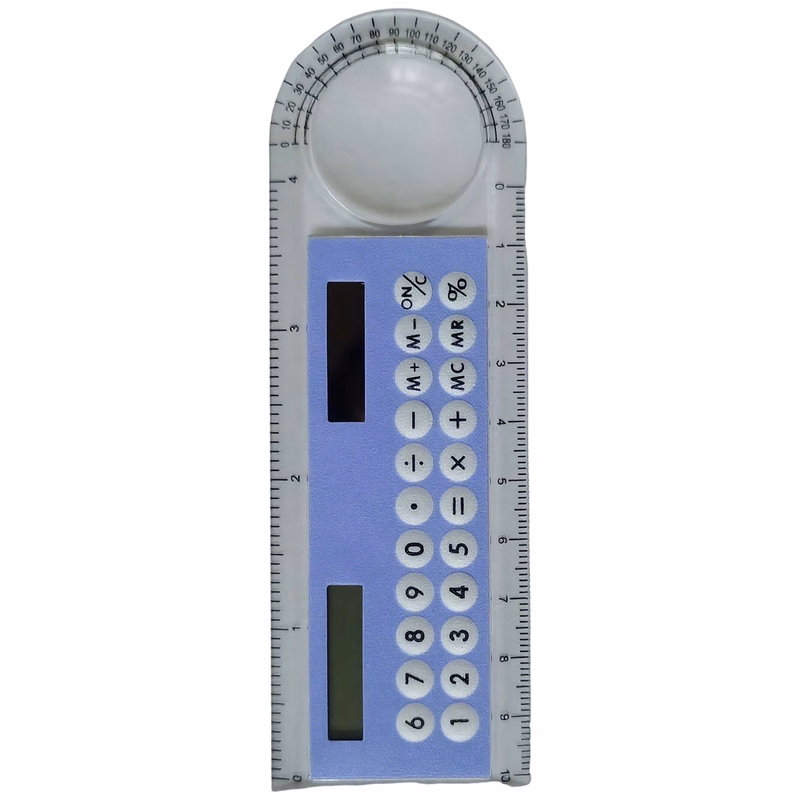 Plastic Solar Calculator Ruler With Protractor And Magnifier 5.2"