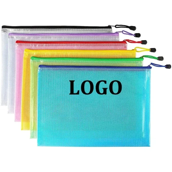Custom 13" x 9.45" Waterproof PVC Mesh Zipper Document Pouch — Office Organization 1