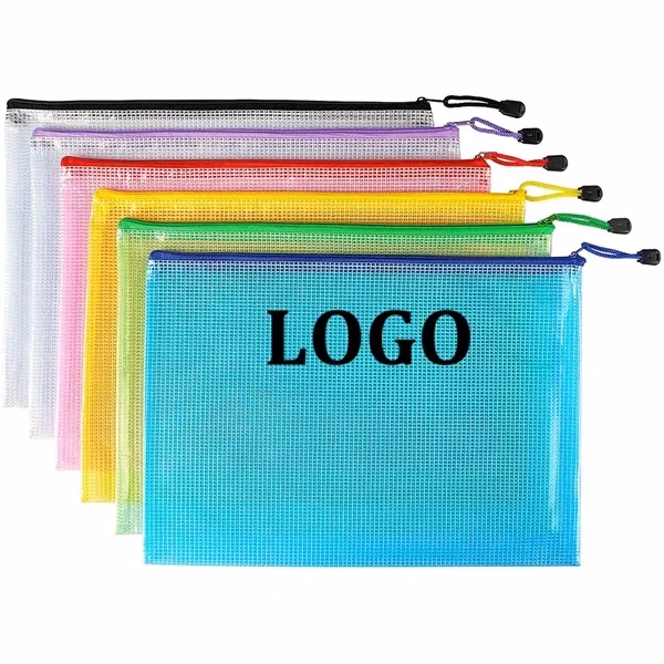 Custom 13" x 9.45" Waterproof PVC Mesh Zipper Document Pouch — Office Organization