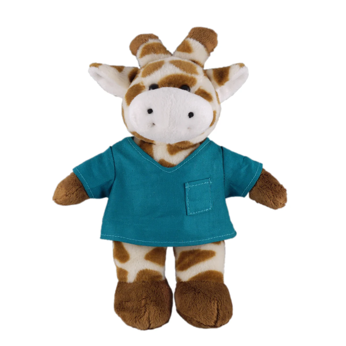 Soft Plush Stuffed Giraffe in scrub shirt 1