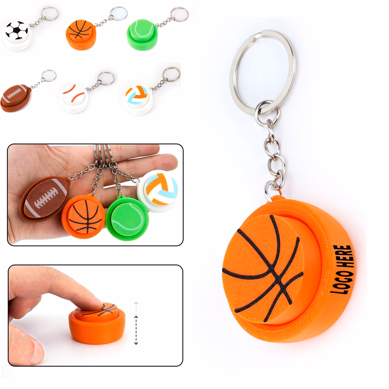 Stress Relief Pop?Up Sport Ball Fidget Keychain