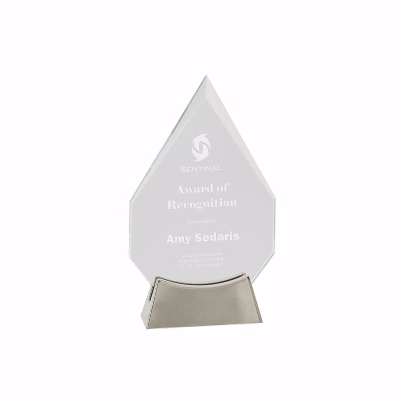 7 3/4" Clear Diamond Platinum Glass Award w/ Metal Base