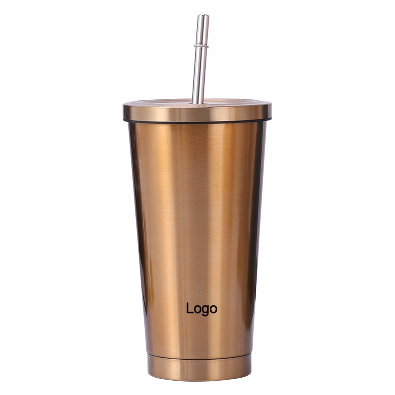 Stainless Steel Water Bottle Iced Coffee Travel Mug Cup With Straw