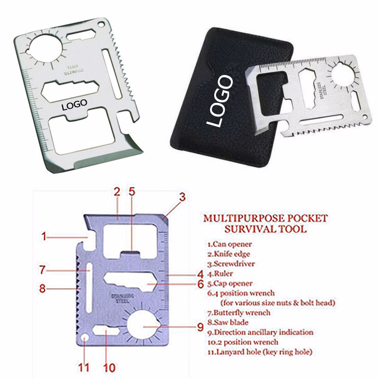 11 in 1 Function Stainless Steel Credit Card-Sized Survival Pocket Tool