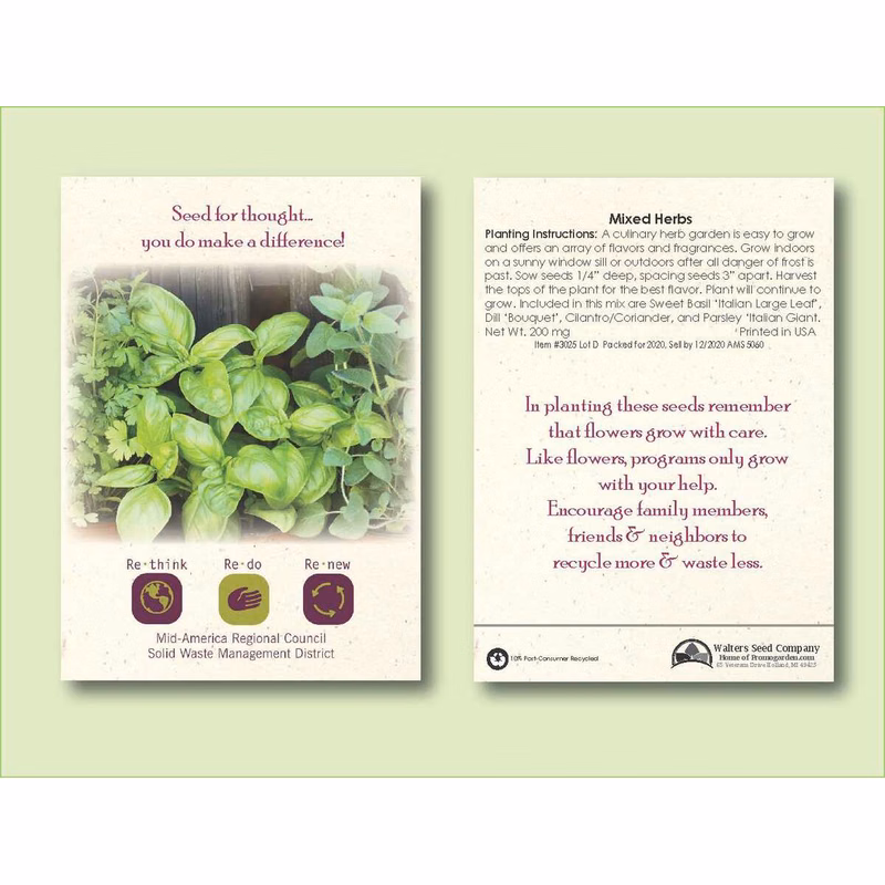 Mixed Herbs Seed Packet - Size 3.25" x 4.5"