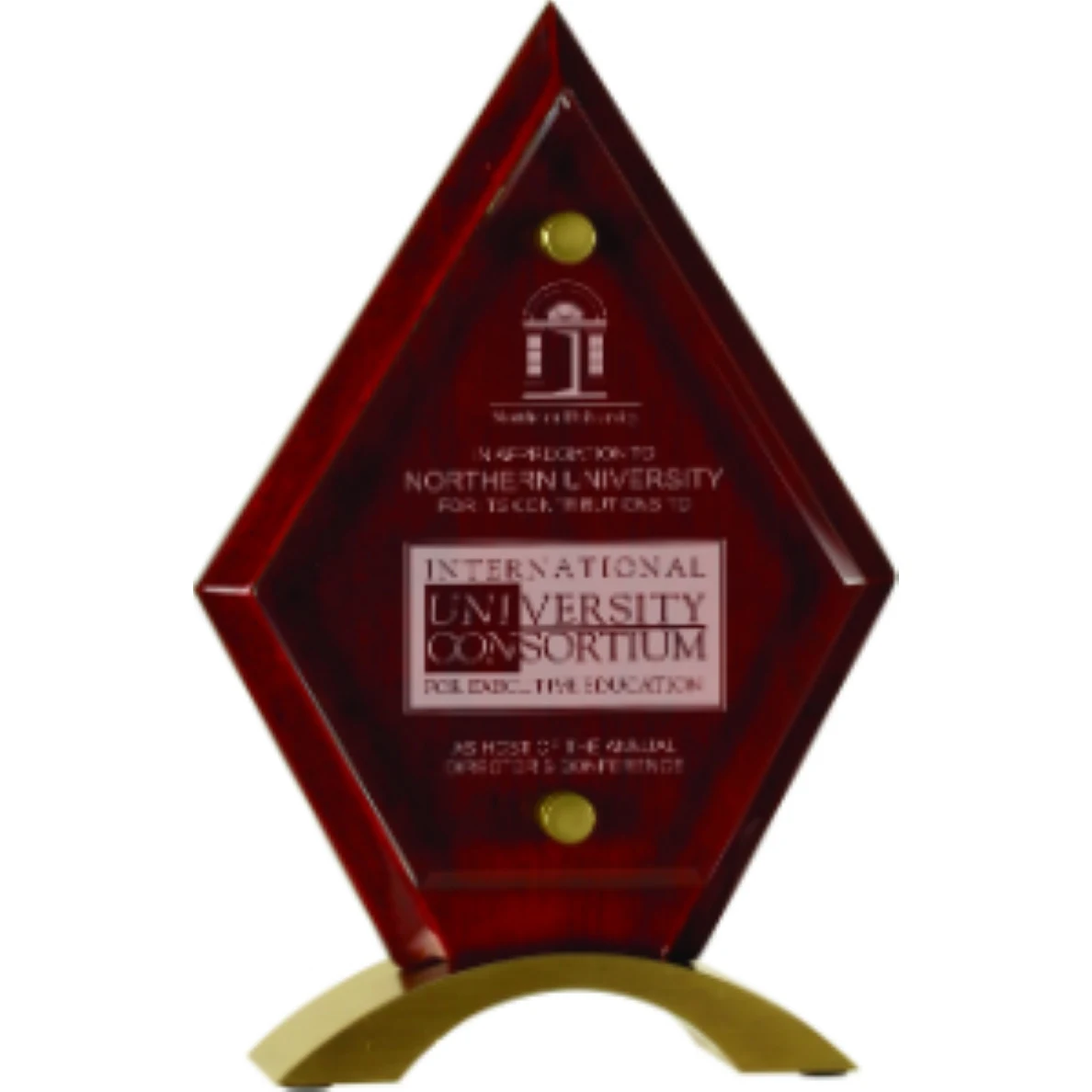 8 1/2" Diamond Rosewood Piano Finish Floating Jade Glass Standup Award 1