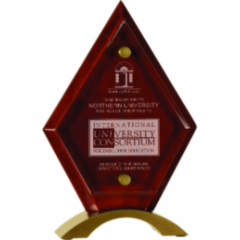 8 1/2" Diamond Rosewood Piano Finish Floating Jade Glass Standup Award