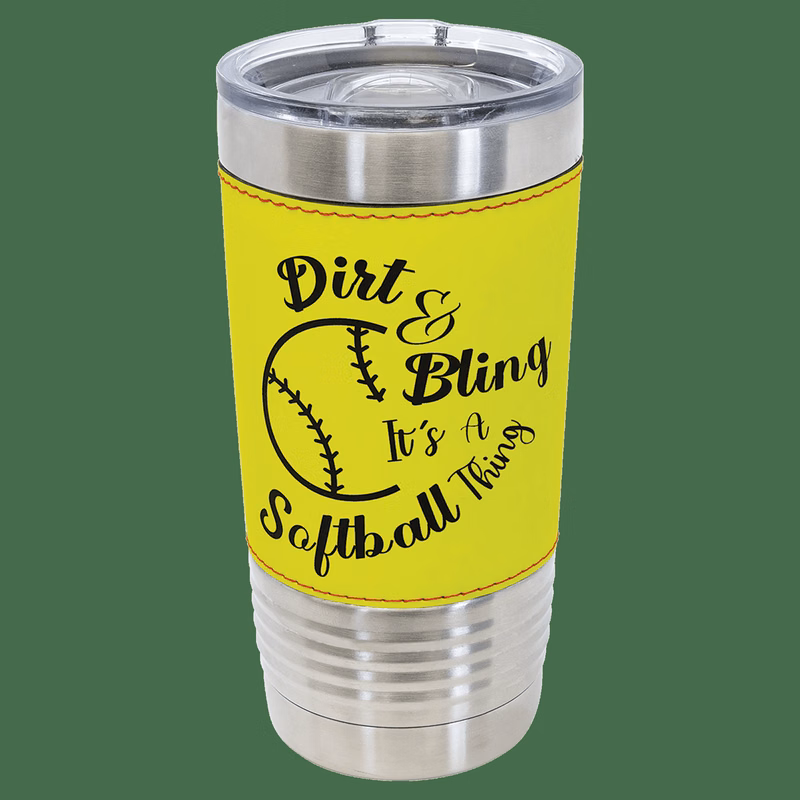 Polar Camel 20 oz Softball Texture Leather Tumbler with Slider Lid