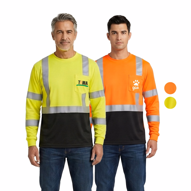 5 oz. Poly-Cotton Class 3 Color Block Reflective Tape Safety T-Shirt with Pocket
