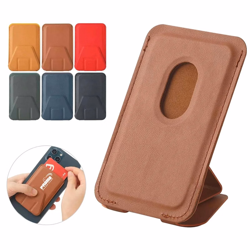 Magnetic Card Holder Leather Wallet Phone Stand