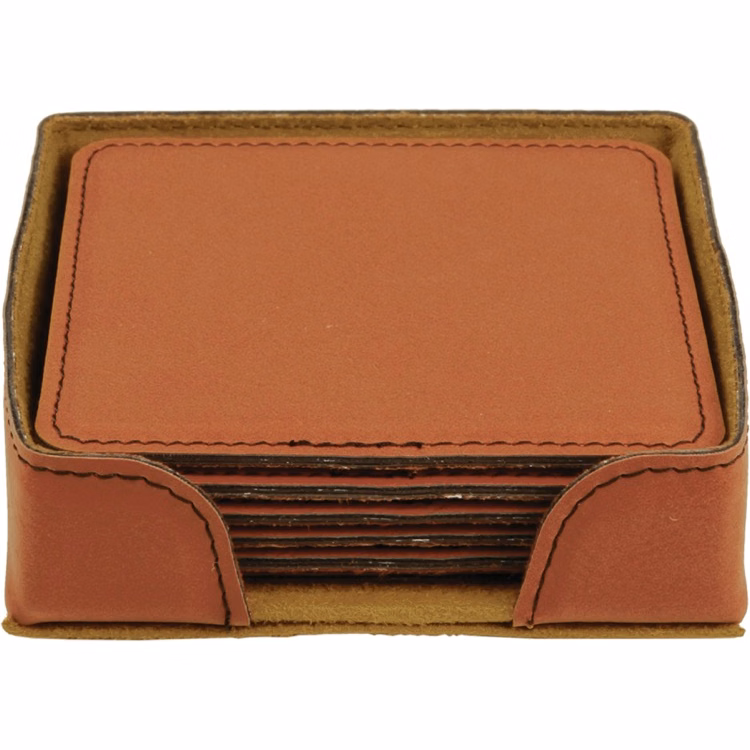 4" x 4" Rawhide Square Leatherette 6-Coaster Set