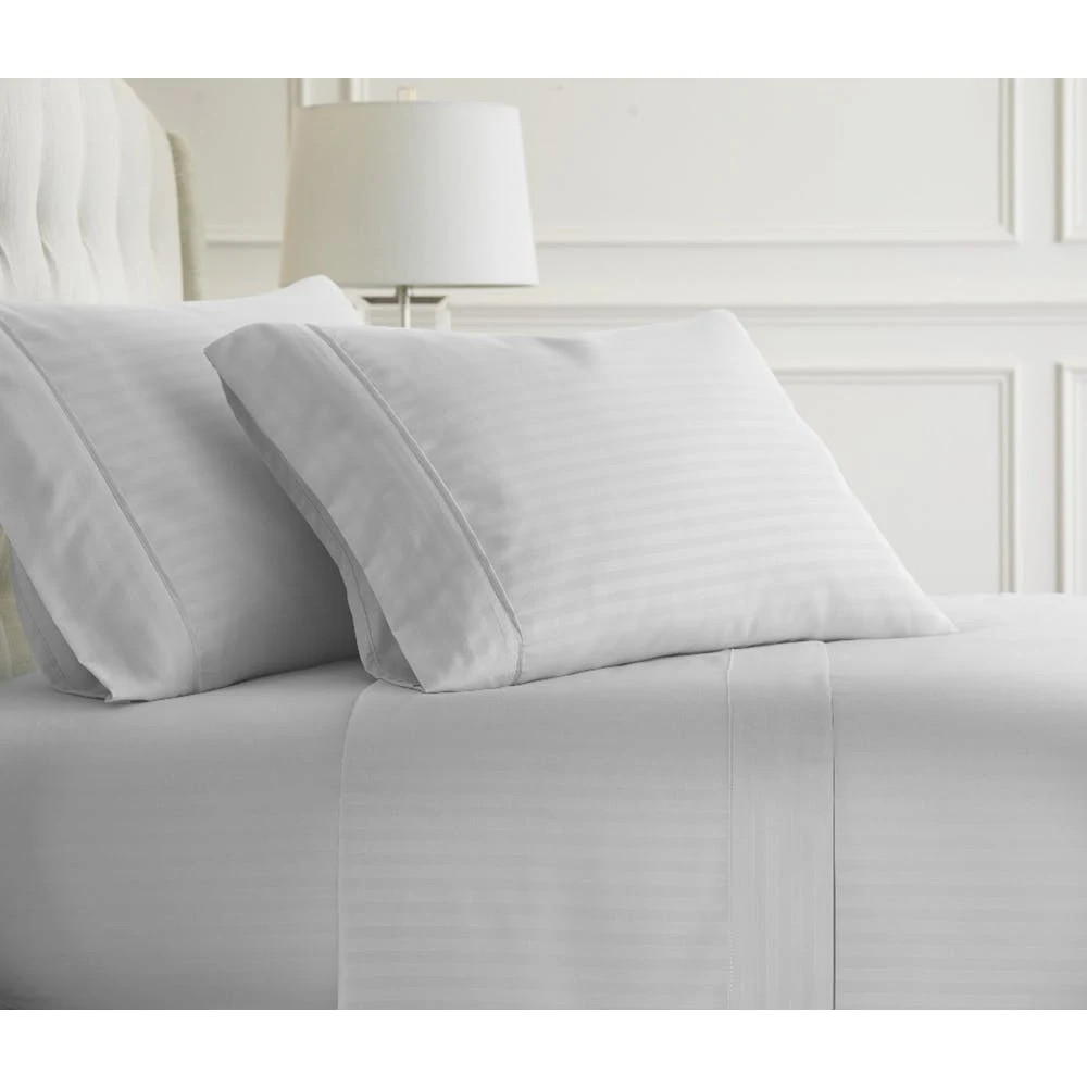 Premium Embossed Sheet Sets - White Queen Striped 4 Piece 1