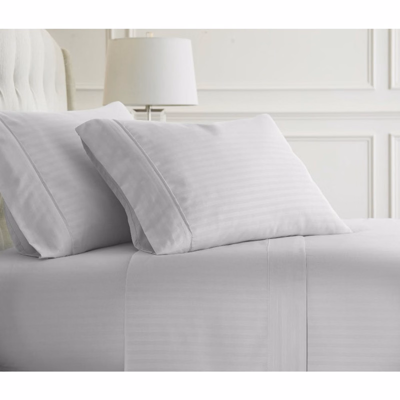 Premium Embossed Sheet Sets - White Queen Striped 4 Piece