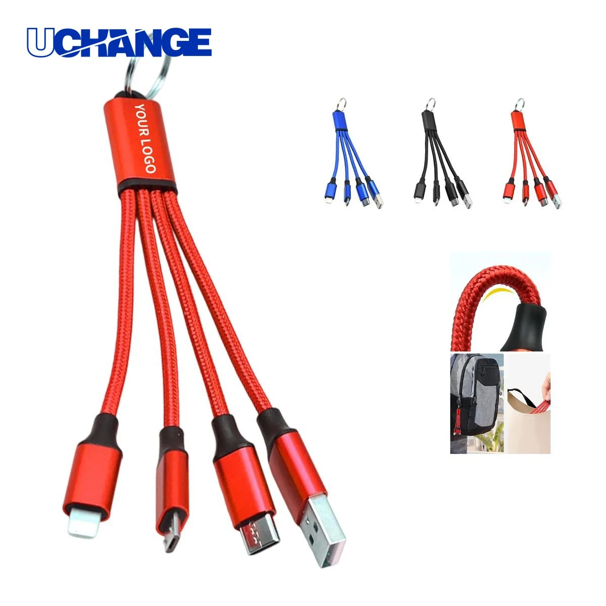 4 in 1 Charging Cable Keychain Tool in Aluminum Alloy 1
