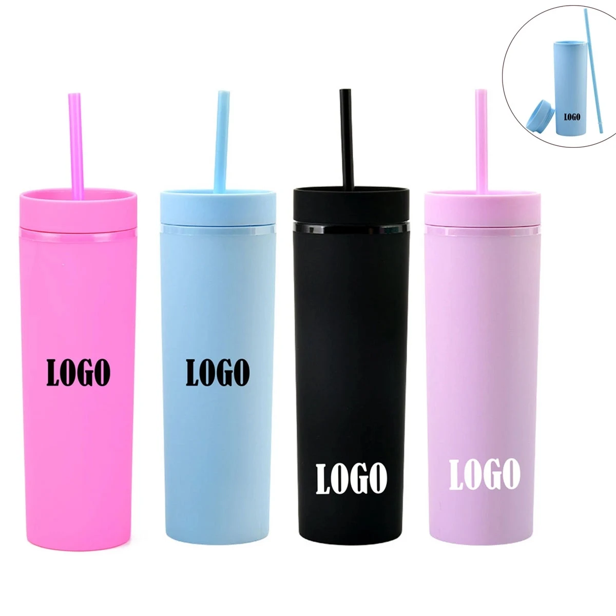 16 Oz Skinny Colored Acrylic Tumbler Double Wall 1