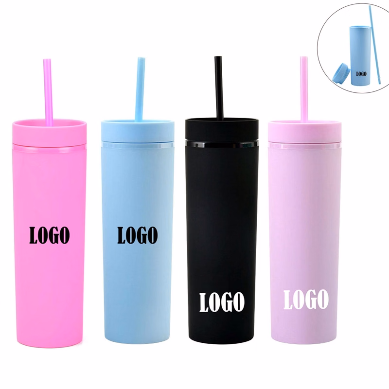 16 Oz Skinny Colored Acrylic Tumbler Double Wall