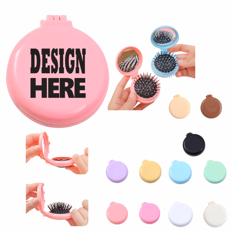 Round Fold-Up Hair Comb With Mirror