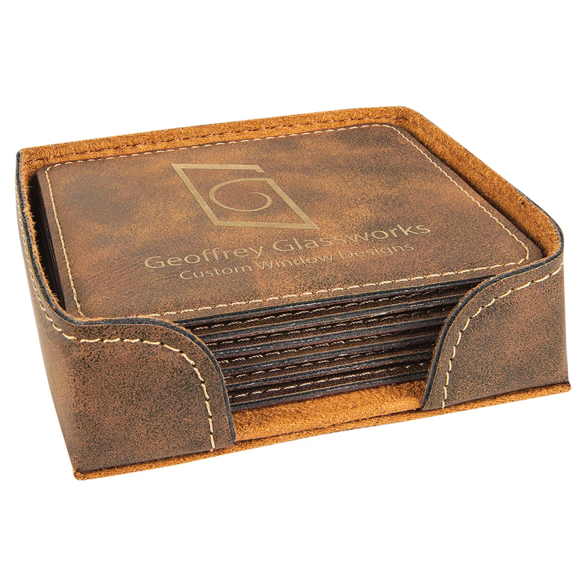 Rustic/Gold Leatherette Square 6-Coaster Set 1