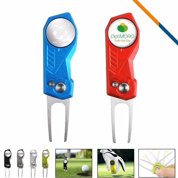 Custom Aluminum Golf Divot Tool Magnetic Ball Marker — Corporate Course Gift