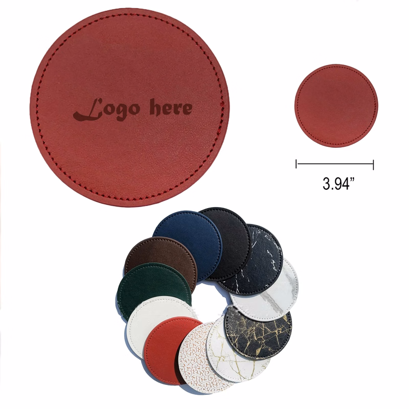 Soft PU Leather Absorbent Round Coaster MOQ50