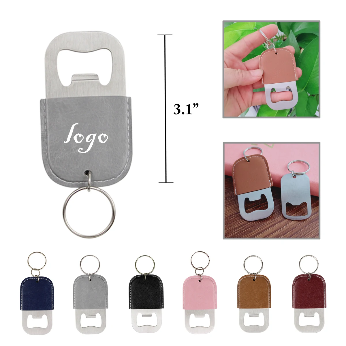 MOQ100 PU Leather Stainless Steel Keychain Bottle Opener 1