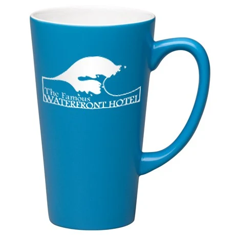 Ceramic White in/Matte Blue out Tall Latte, 16 oz 1