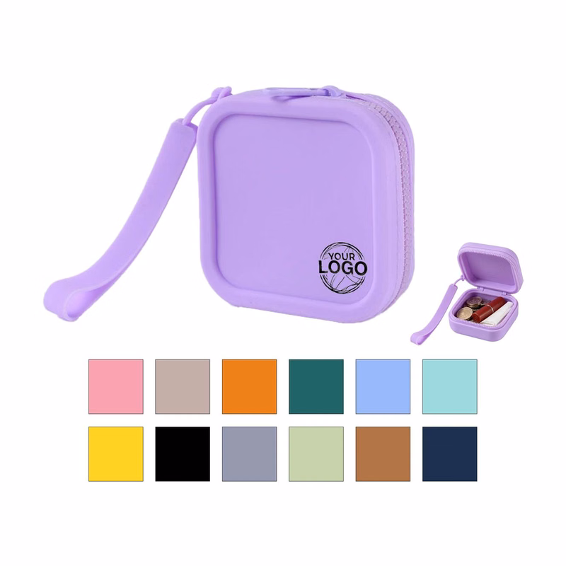 Square Silicone Zipper Coin Purse with Wristlet
