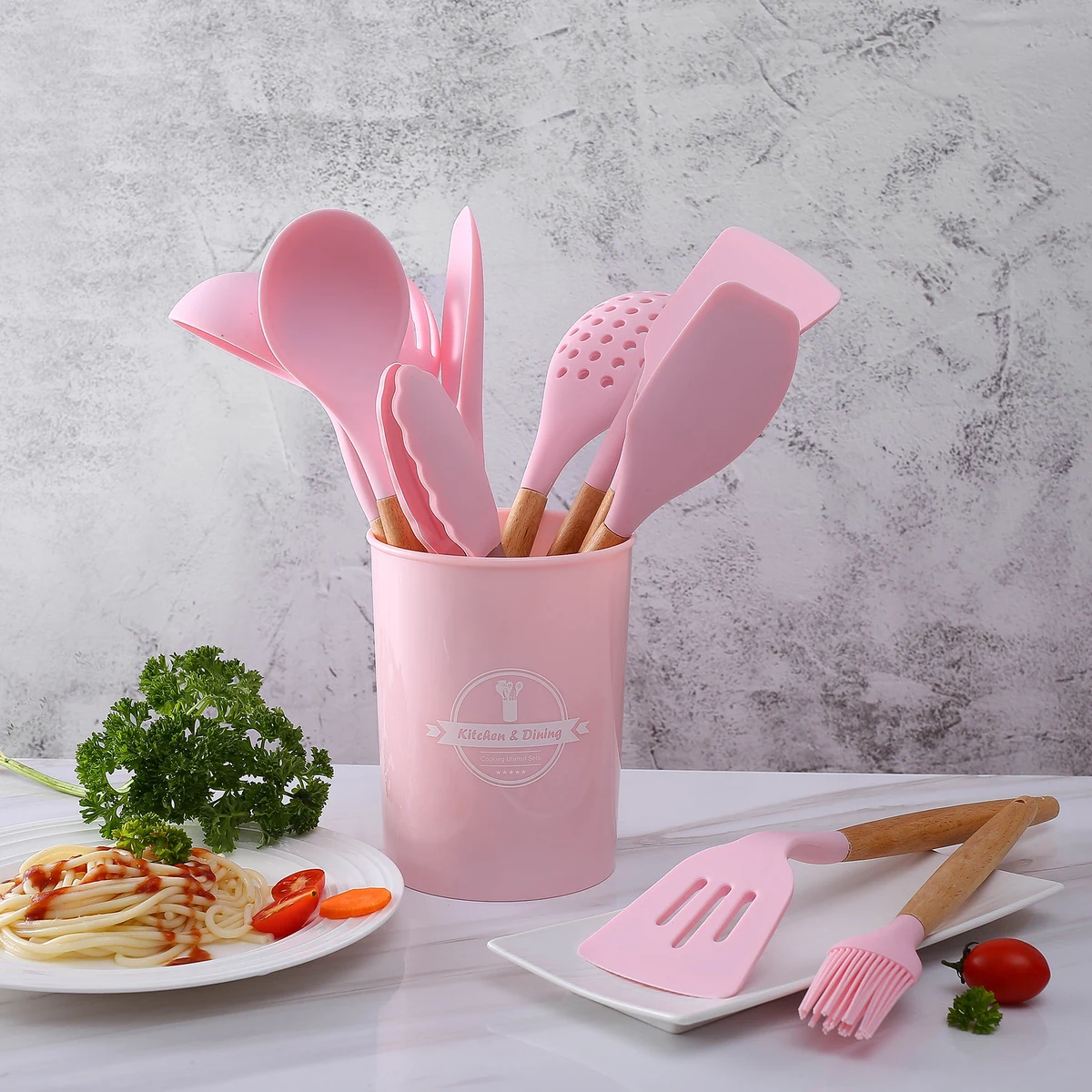 13pcs Silicone Cooking Utensils Set with Wooden Handles 1